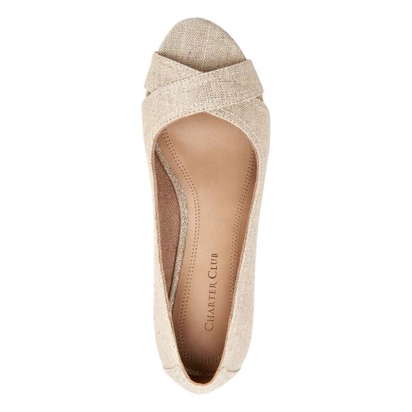 CHARTER CLUB Womens Gold Strap Cut-Outs Toniie Toe Wedge Slip On Sandals 9.5 M - Picture 2 of 3